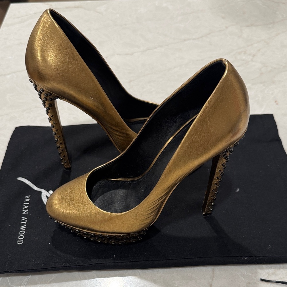 Brian Atwood Metallic Gold Heels